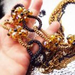 DESIGNER BLACK & BRONZE BEAD- AURORA BOREALIS BALLS MULTICHAIN 34"L NECKLACE 61